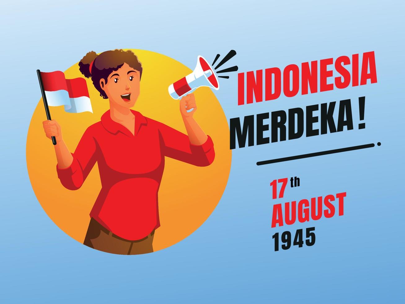 en kvinna som håller en indonesisk flagga som firar Indonesiens självständighetsdag vektor