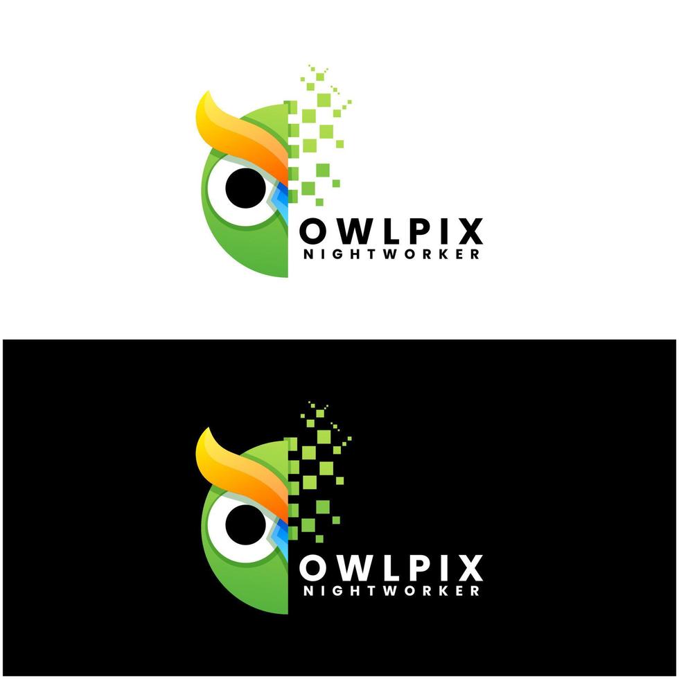 Pixel-Eulen-Farbverlauf-Logo-Design vektor
