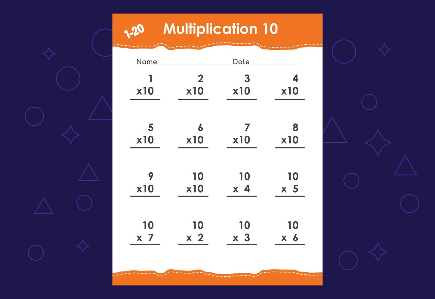 Grundlegende mathematische Multiplikation für Kinder. ein pädagogisches Arbeitsblatt für Kinder. Vektordesign vektor