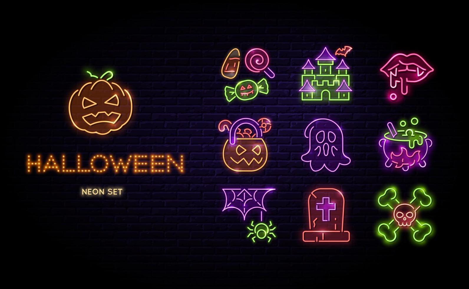 halloween neon ikoner vektor set