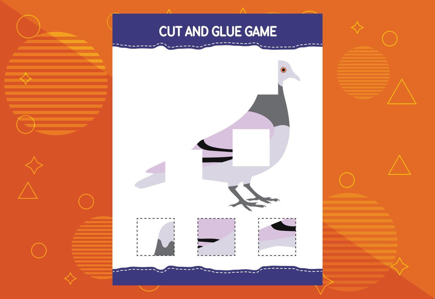 klippa och limma spel för barn med fåglar. klippträning för förskolebarn. utbildning arbetsblad. vektor
