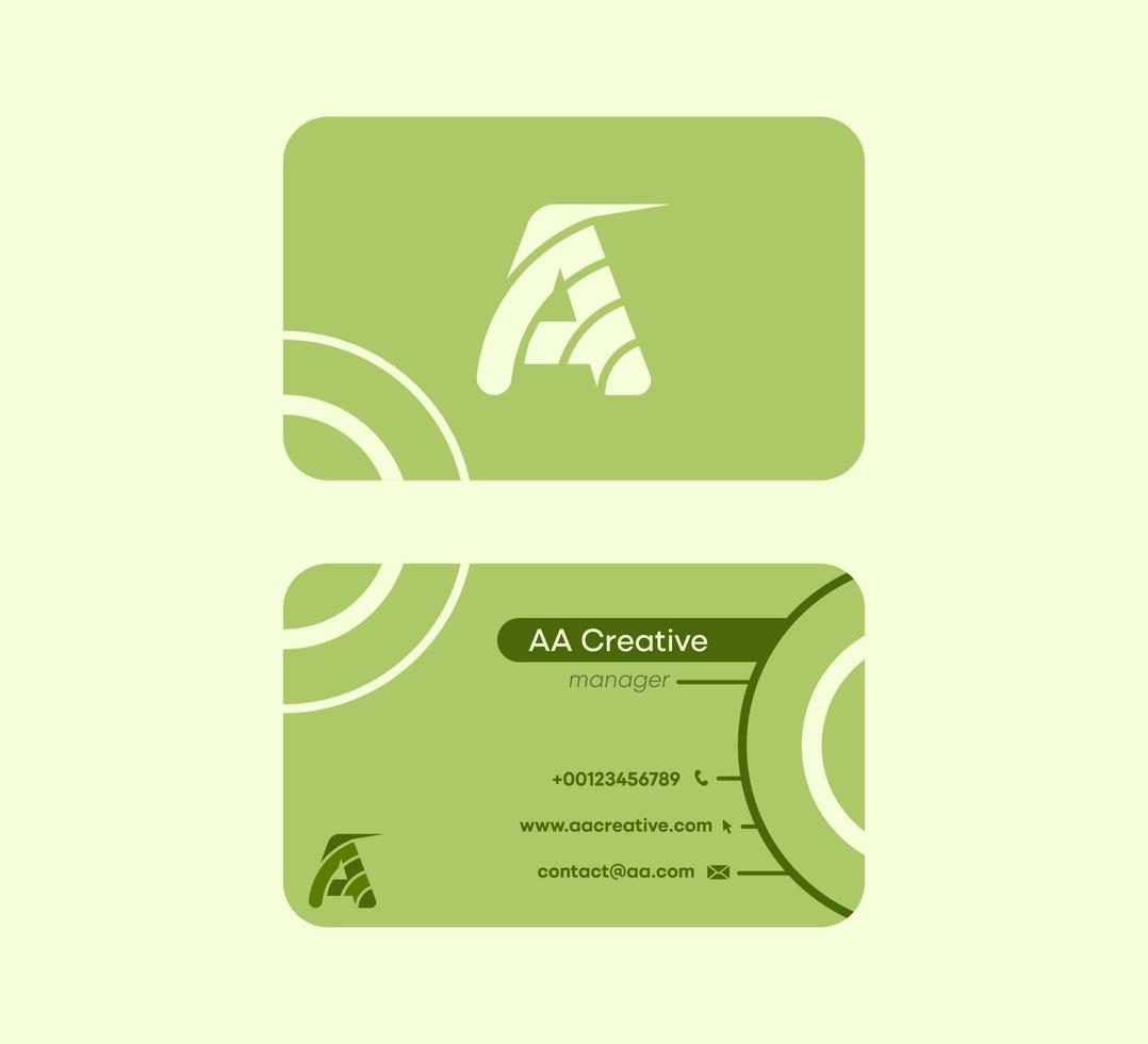 företagsvisitkort som börjar med bokstaven a. linjär original färgglada visitkort. fram- och baksida förgjord kortmall. vektor