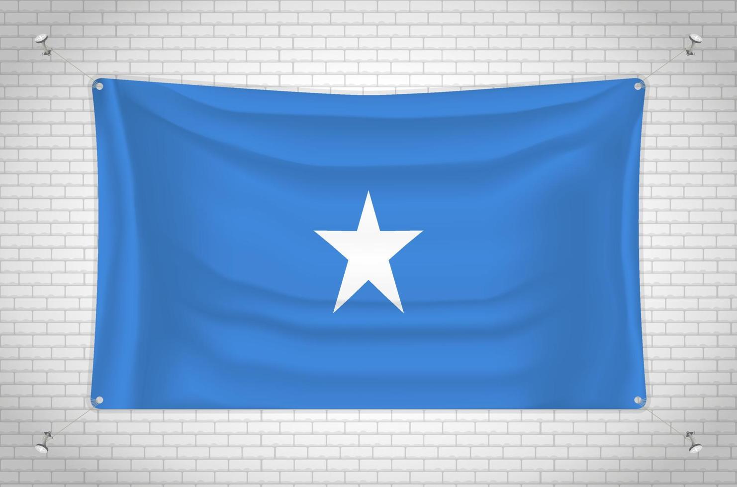 somalia flagga hängande på tegelvägg. 3d ritning. flagga fäst på väggen. rita snyggt i grupper på separata lager för enkel redigering. vektor