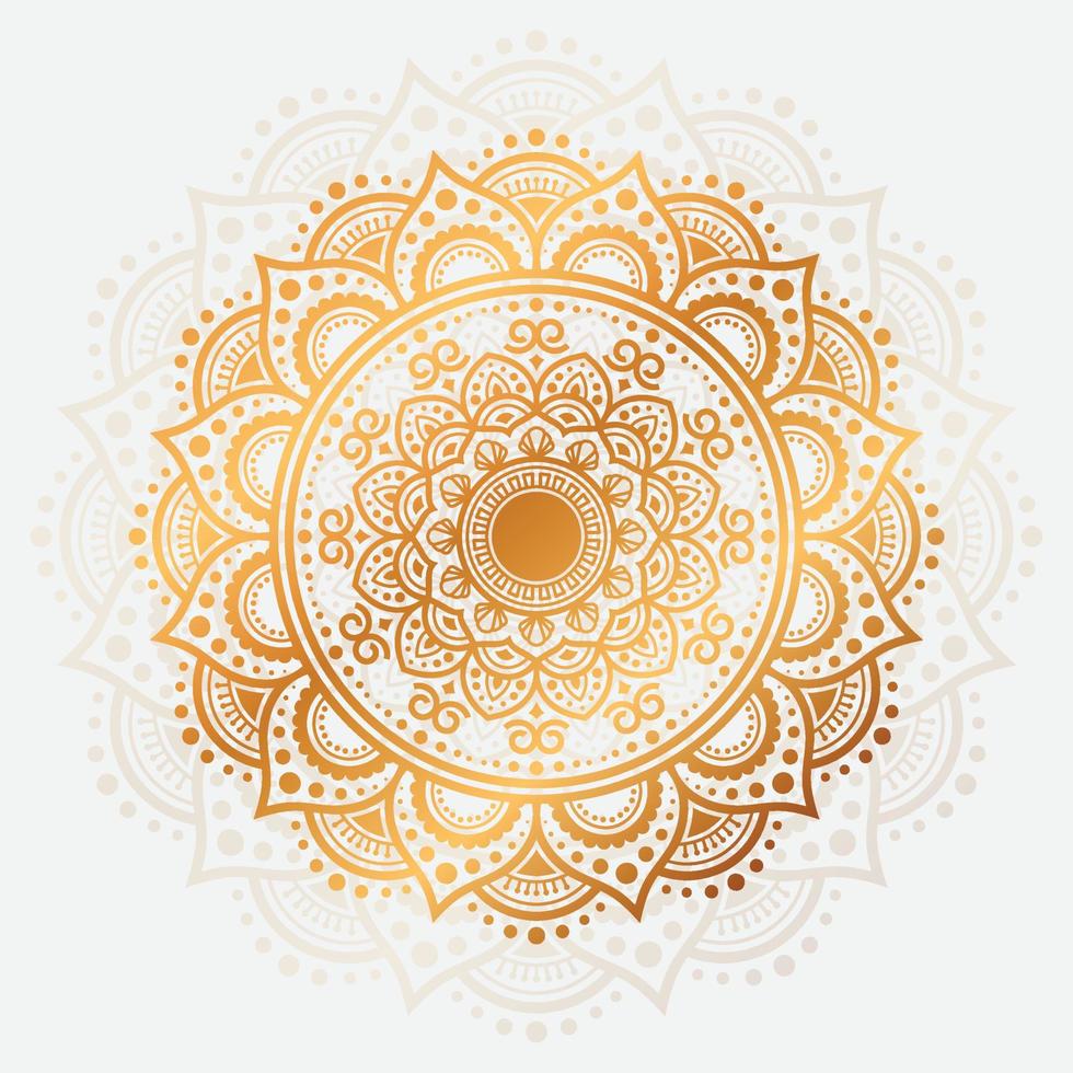 lyxig gyllene prydnadsmandala bakgrund vektor design. dekorativ mandala för tatuering, mehndi, islamiskt mönster, prydnad, konst, henna, indiskt mönster, tryck, affisch, omslag, broschyr, flygblad, banderoll