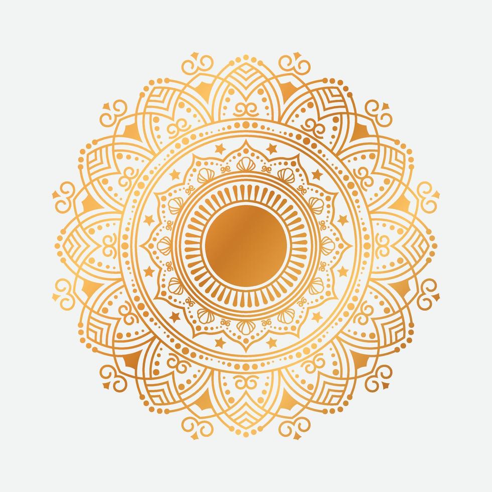 lyxig gyllene prydnadsmandala bakgrund vektor design. dekorativ mandala för tatuering, mehndi, islamiskt mönster, prydnad, konst, henna, indiskt mönster, tryck, affisch, omslag, broschyr, flygblad, banderoll