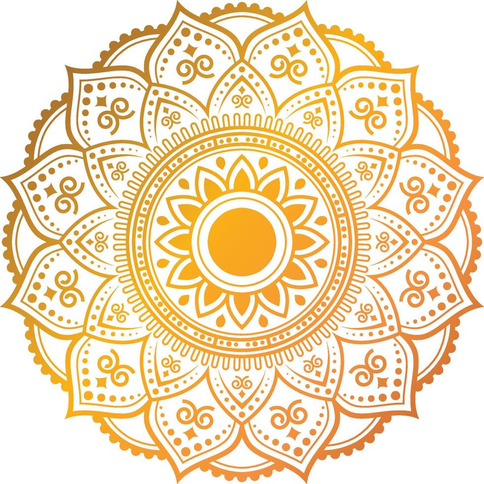 lyxig gyllene prydnadsmandala bakgrund vektor design. dekorativ mandala för tatuering, mehndi, islamiskt mönster, prydnad, konst, henna, indiskt mönster, tryck, affisch, omslag, broschyr, flygblad, banderoll