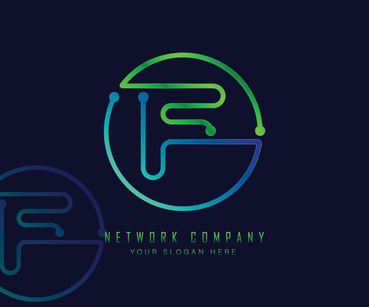 bokstaven f i cirkel med nätverk, teknik och anslutningsprickkoncept vektor