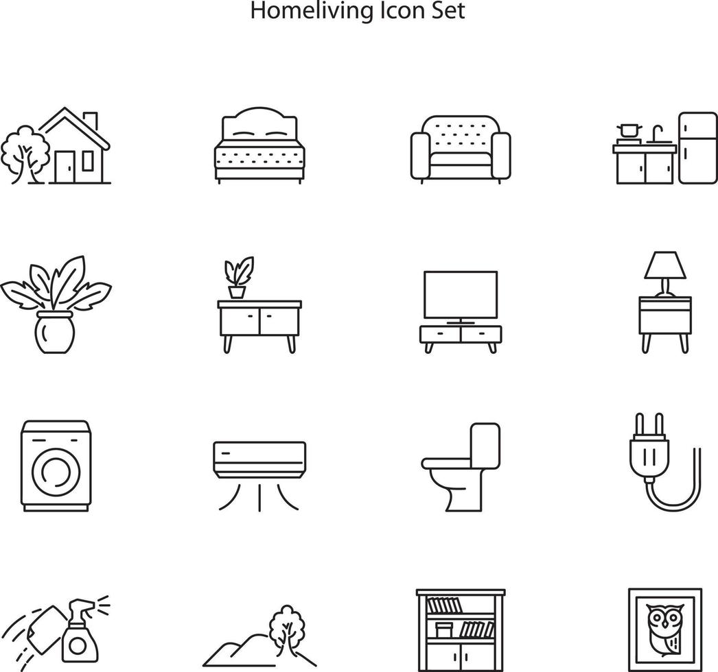 Illustrationssymbol für Lodge-Aufenthalt bleiben lebend Wohnen-in-Hütte-Schlafsaal-Unterkunft-Heim-Haus-Residenz, häusliches Leben-Icon-Set. vektor