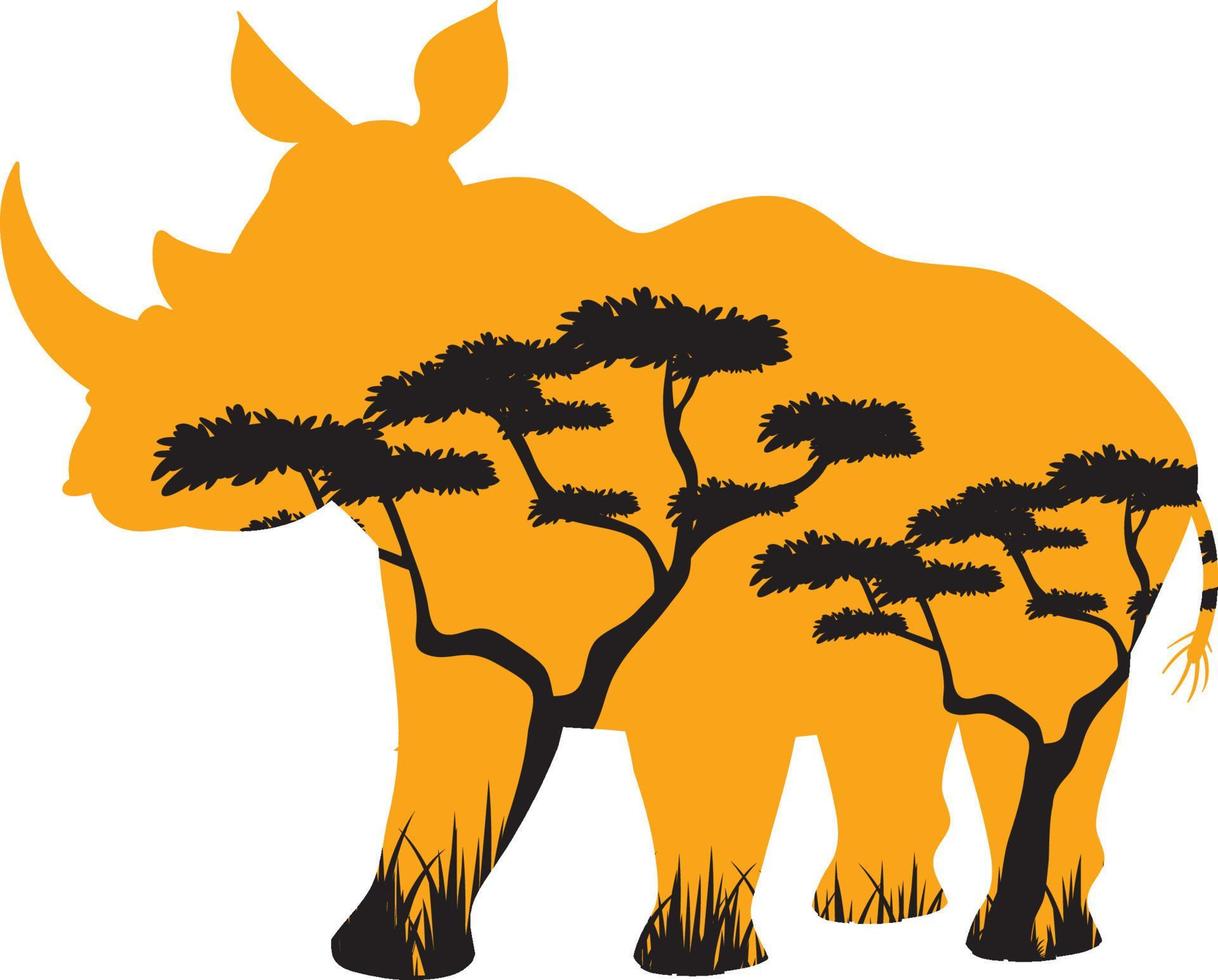 Silhouette Rhinosaurus mit Baum vektor