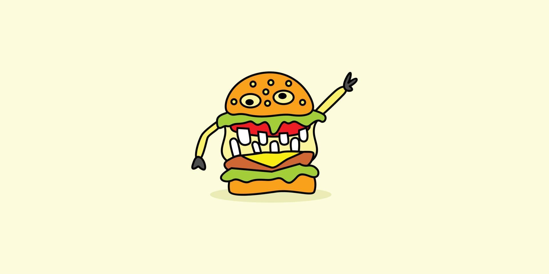 einzigartiges und attraktives hamburger-maskottchen-illustrationsdesign vektor