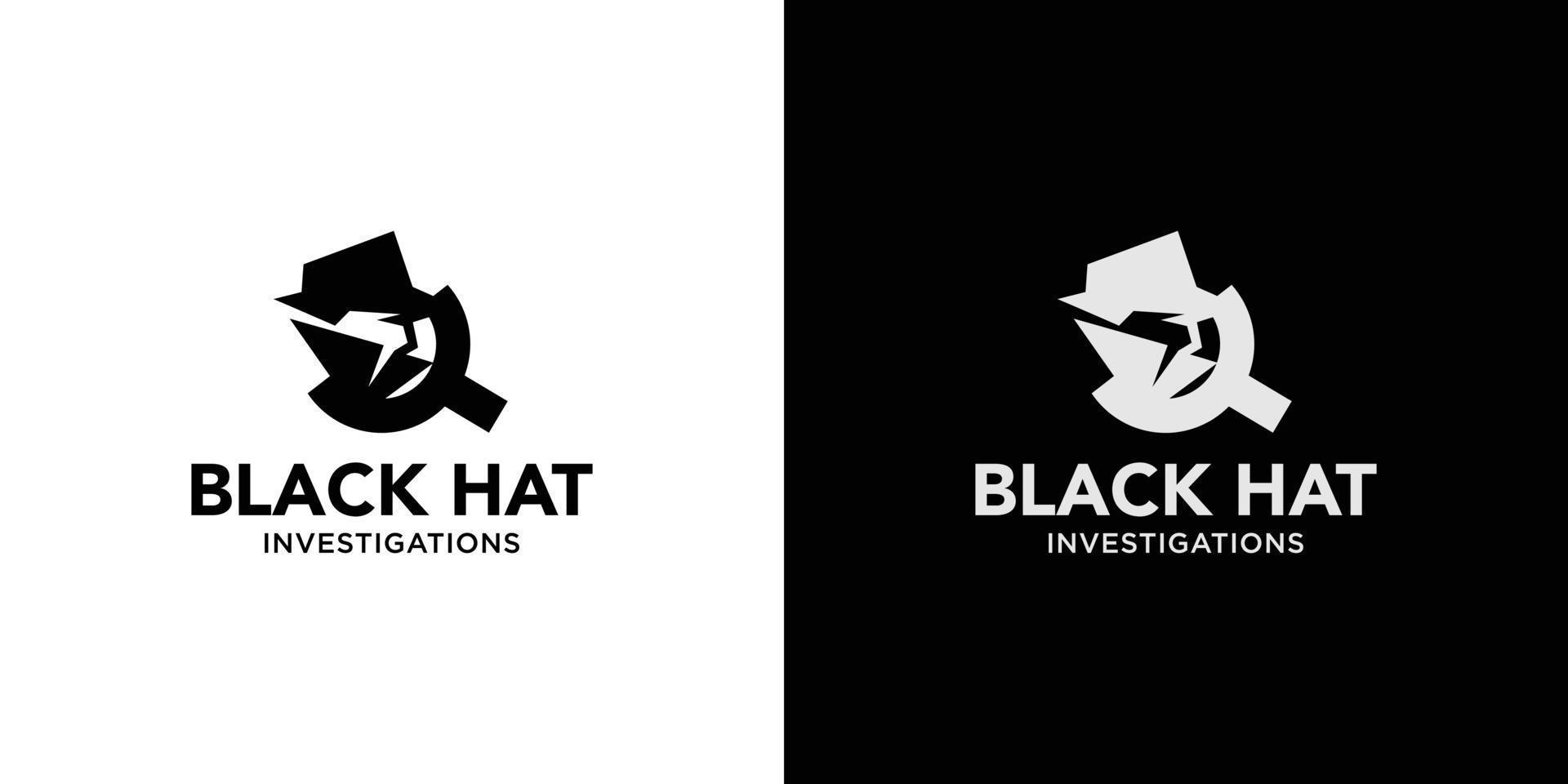 modern och unik svart hatt detektiv illustration logotypdesign vektor