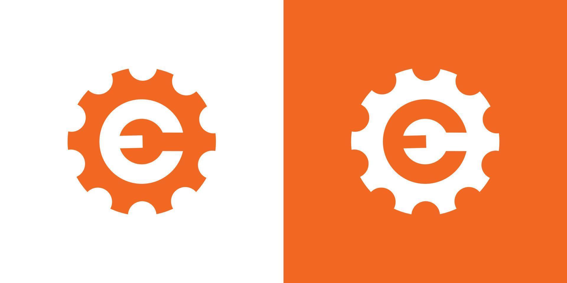 einzigartiges und modernes mechanisches logo-design mit anfangsbuchstabe e-gang vektor