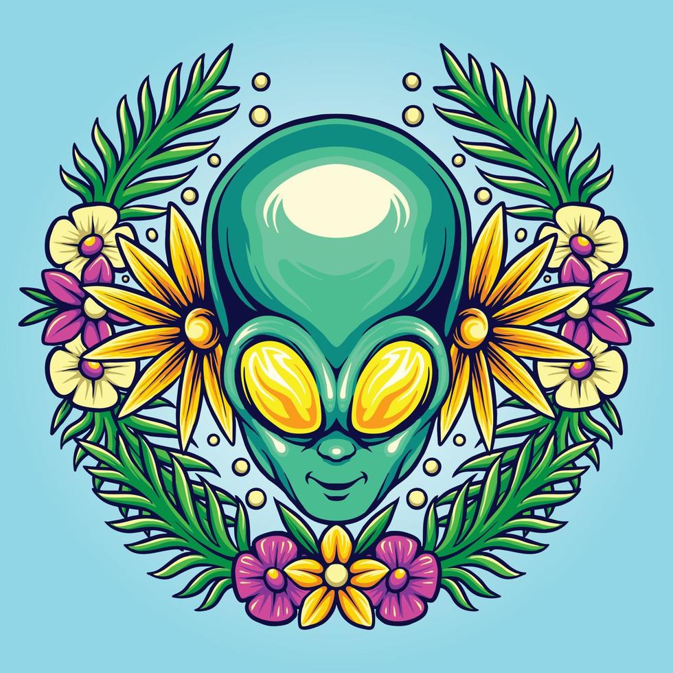 botanische sommerblumen-alienkopf-vektorillustrationen für ihr arbeitslogo, maskottchen-waren-t-shirt, aufkleber- und etikettendesigns, poster, grußkarten, die unternehmen oder marken werben. vektor