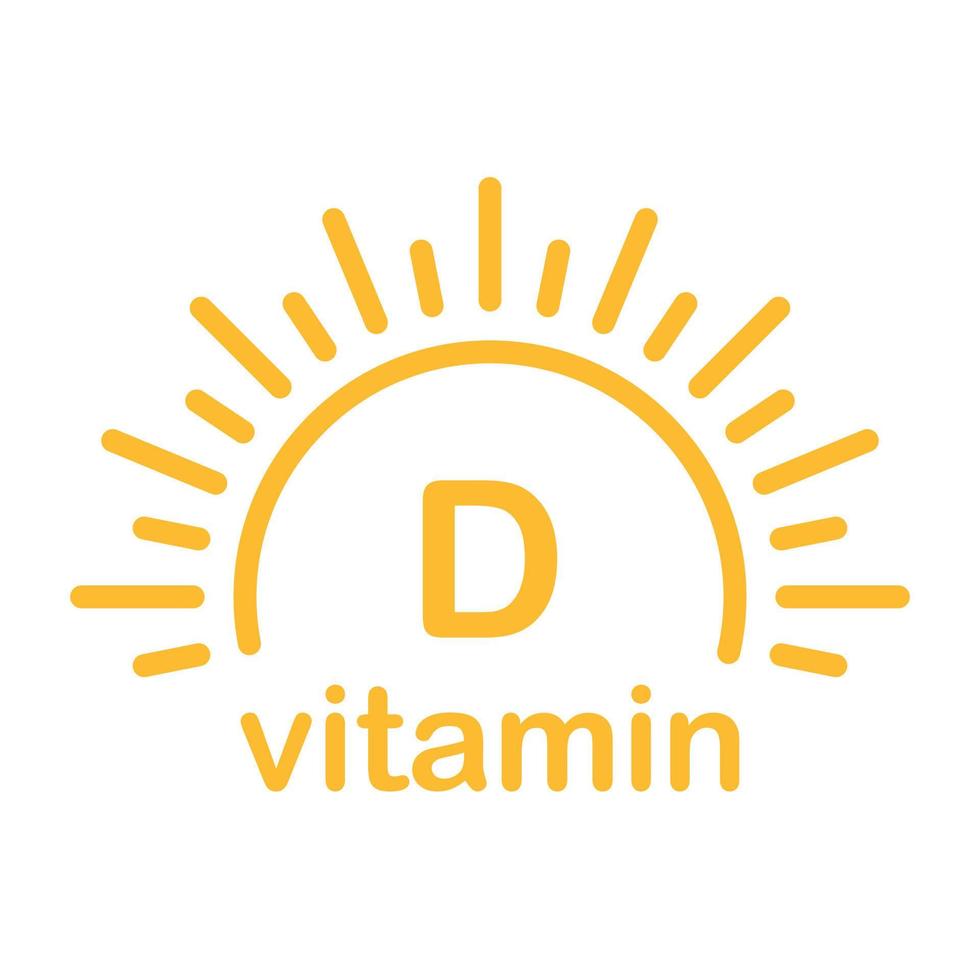 vitamin d text med solikon vektor skönhet, apotek, nutrition hudvårdskoncept för grafisk design, logotyp, webbplats, sociala medier, mobilapp, ui illustration