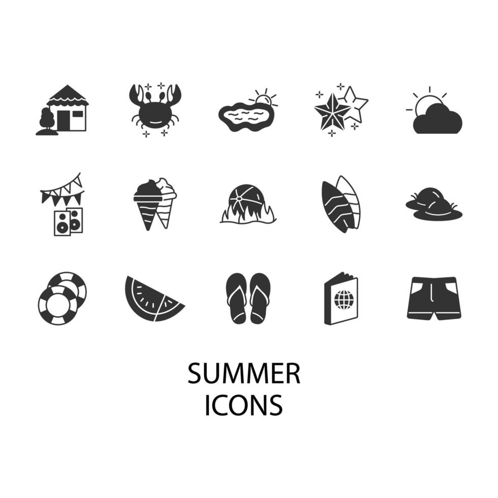 Sommerferien-Icons gesetzt. Sommerferien-Packsymbol-Vektorelemente für Infografik-Web vektor