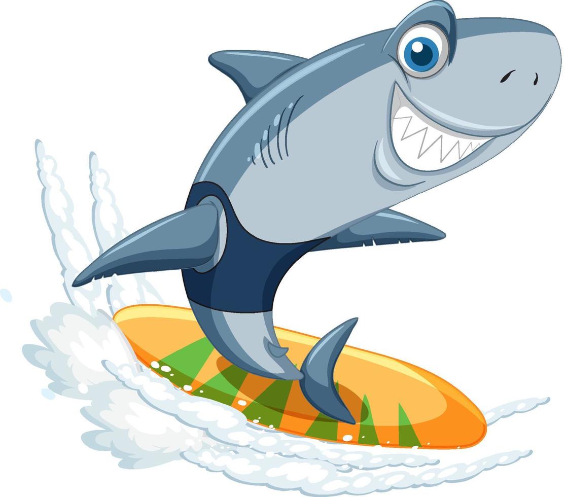 tecknad haj på surfa isolerade vektor