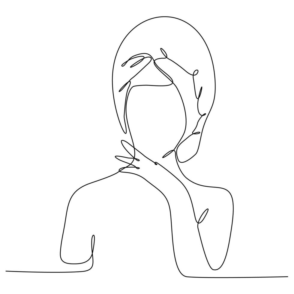 Kontinuierliche Linienzeichnung einer Frau, die ein Handtuch auf dem Kopf trägt, nachdem die Vektorgrafik der Dusche abgelaufen ist vektor
