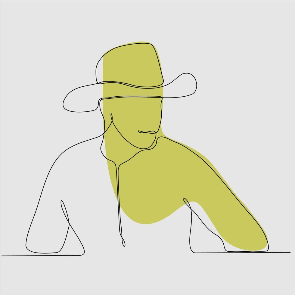 en kontinuerlig ritning linje porträtt av en ung man i en hatt, keps, baseball keps. .single handritad konst linje doodle kontur isolerade minimal illustration seriefigur platt vektor