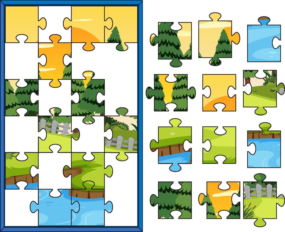 Foto-Puzzle-Spielvorlage für Naturszenen im Freien vektor