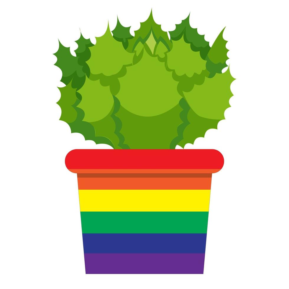 kaktus i en kruka målad i gayflaggans färger. vektor stock illustration isolerad på vit bakgrund.