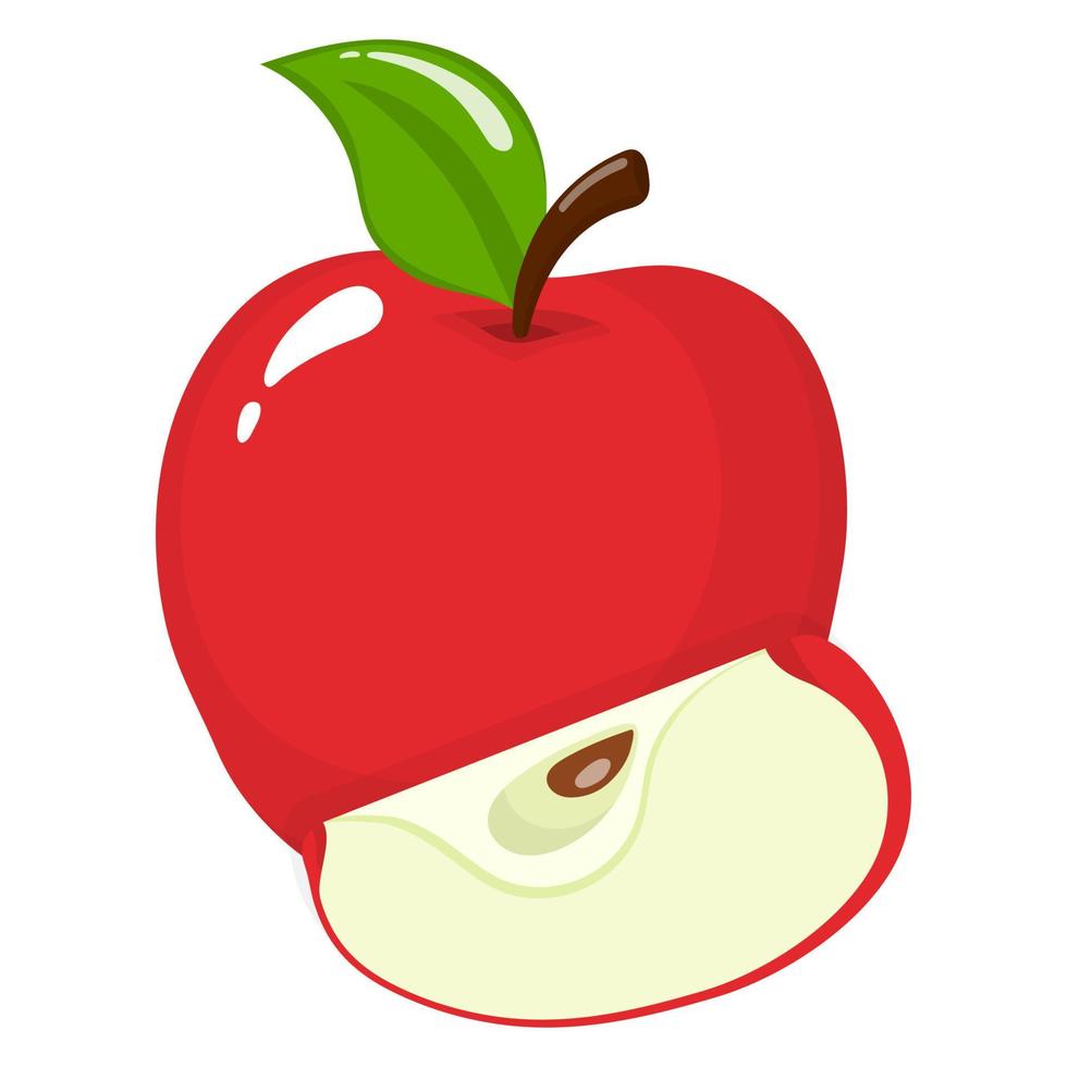 frischer ganzer und in Scheiben geschnittener roter Apfel lokalisiert auf weißem Hintergrund. Bio-Obst. Cartoon-Stil. Vektorillustration für jedes Design. vektor
