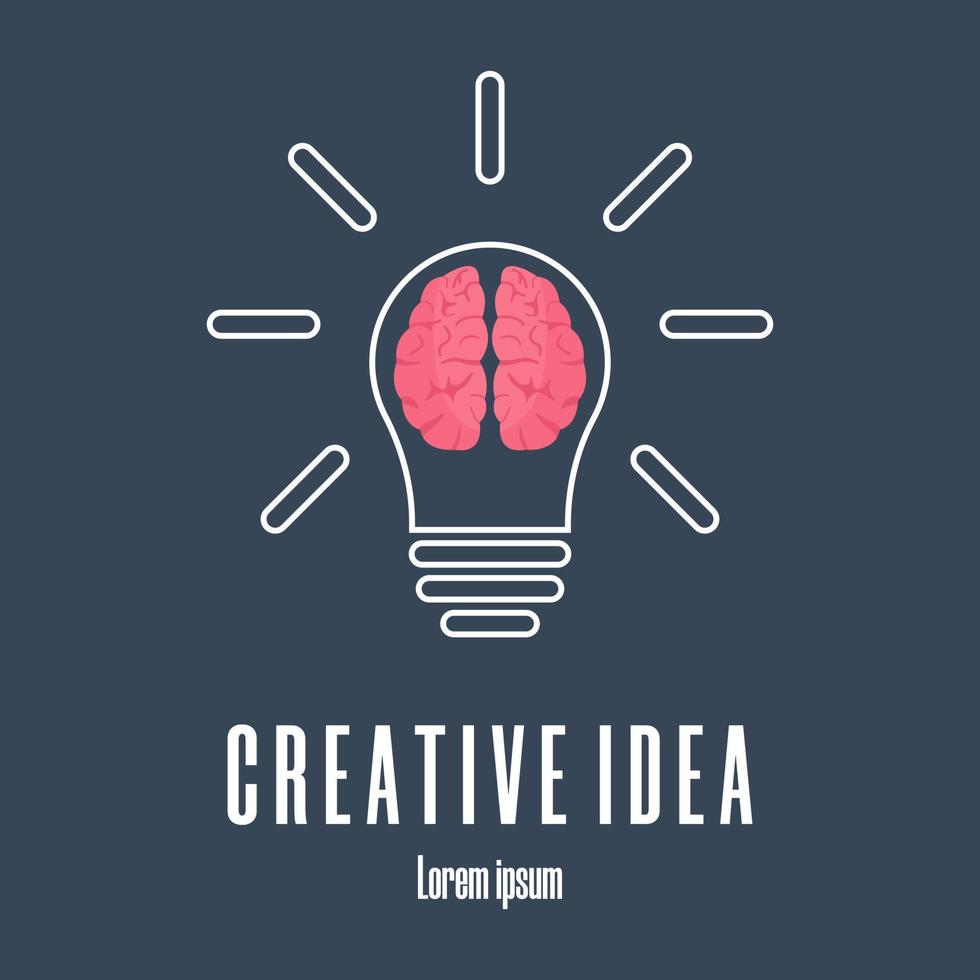 ikon av hjärnan i glödlampa. kreativ idé logotyp mall. ren och modern vektorillustration. vektor