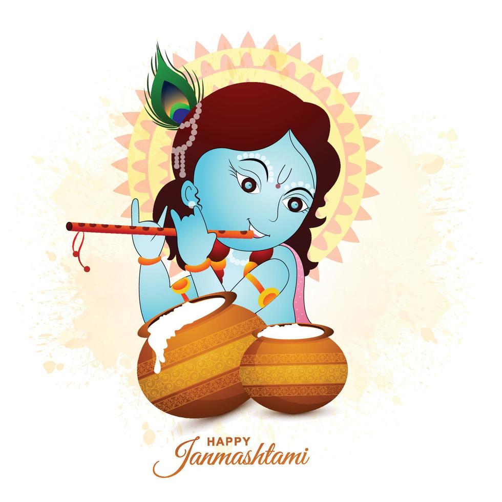 glücklicher krishna janmashtami indischer hinduistischer festivalkartenhintergrund vektor