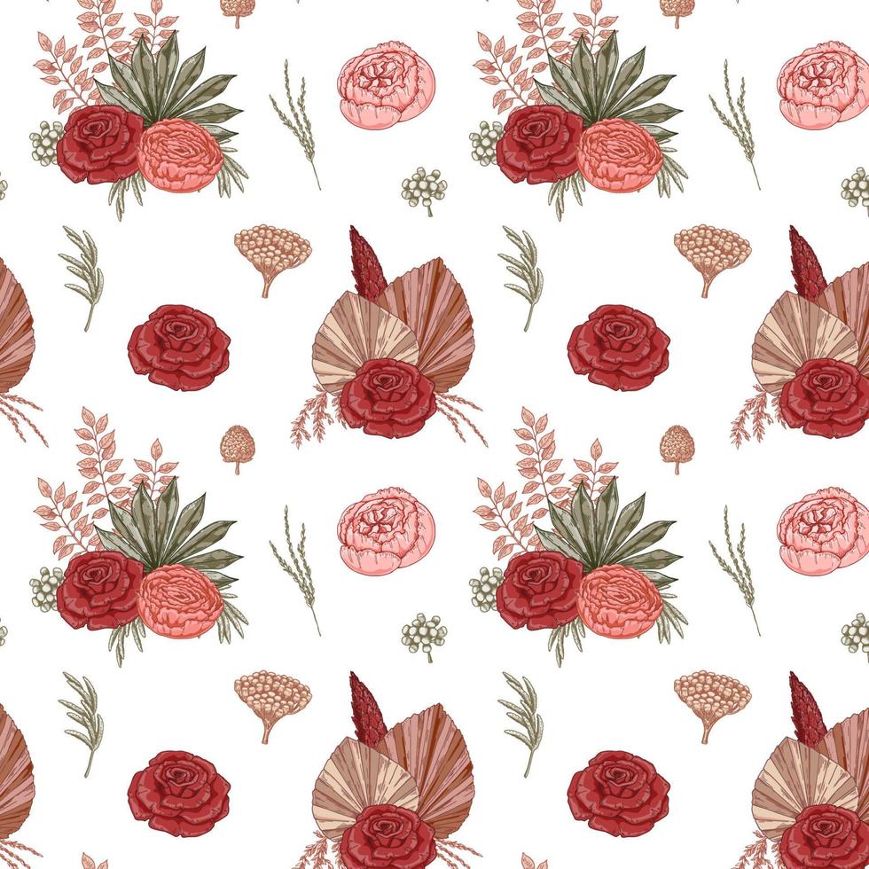 nahtloses muster der modernen getrockneten blumen. Boho-Design. hand gezeichnete vektorillustration vektor