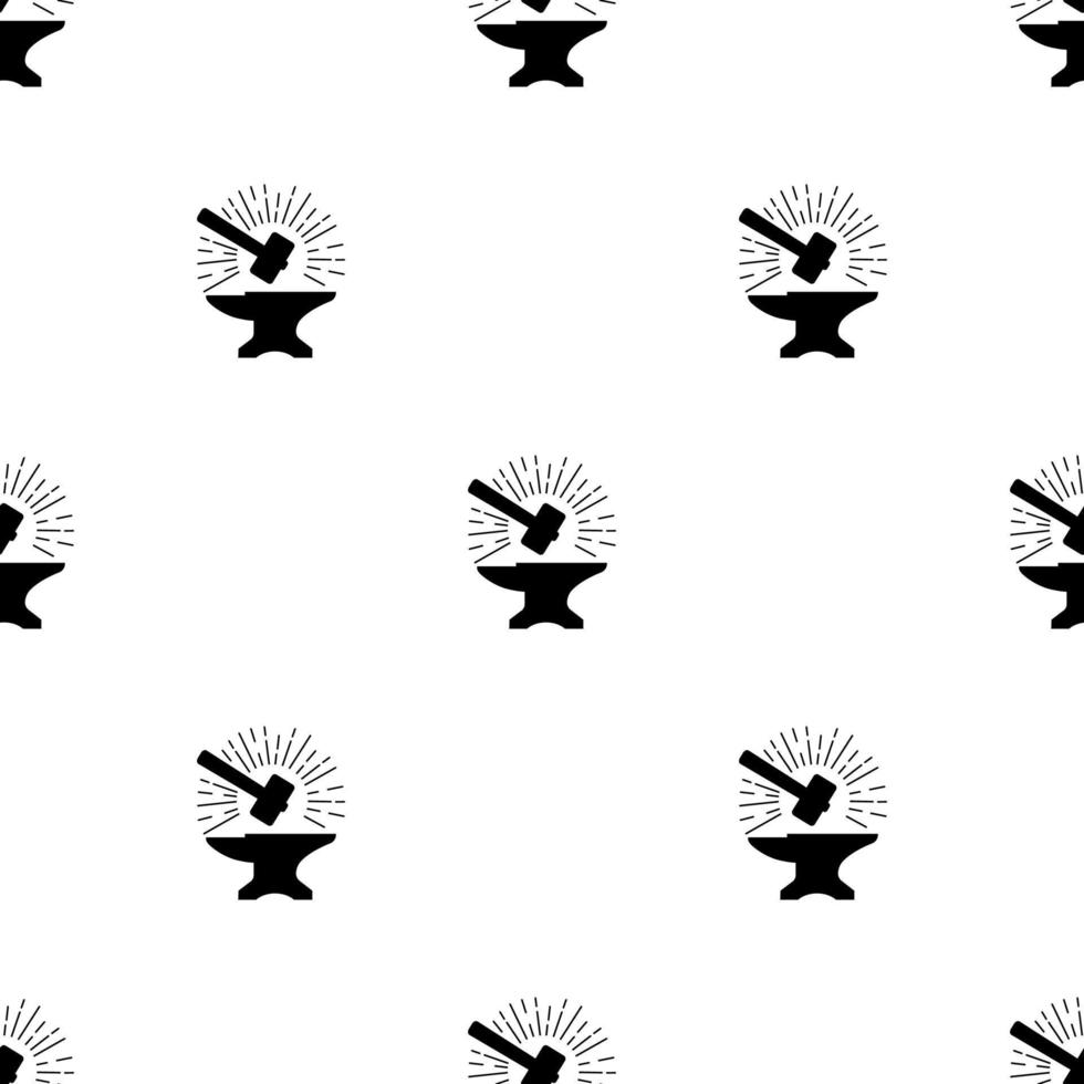 Nahtloses Muster mit Silhouettensymbolen von Hammer und Amboss. Schmied, Reparatur. vektorillustration für design, web, verpackungspapier, stoff, tapete. vektor