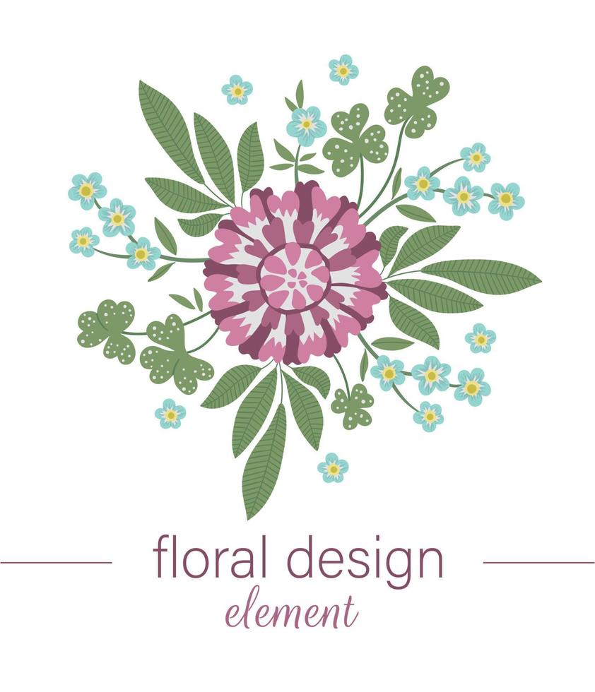 Vektor florales rundes dekoratives Element. flache trendige illustration mit blumen, blättern, zweigen. Wiese, Wald, Wald-ClipArt. schöner Frühlings- oder Sommergartenstrauß