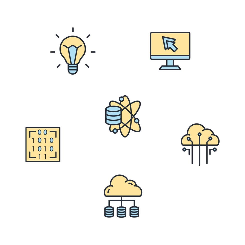 Symbole für maschinelles Lernen festgelegt. Symbolvektorelemente für maschinelles Lernen für das Infografik-Web vektor