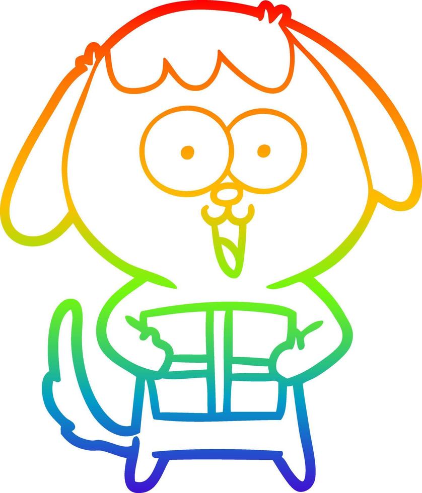 Regenbogen-Gradientenlinie zeichnet niedlichen Cartoon-Hund vektor