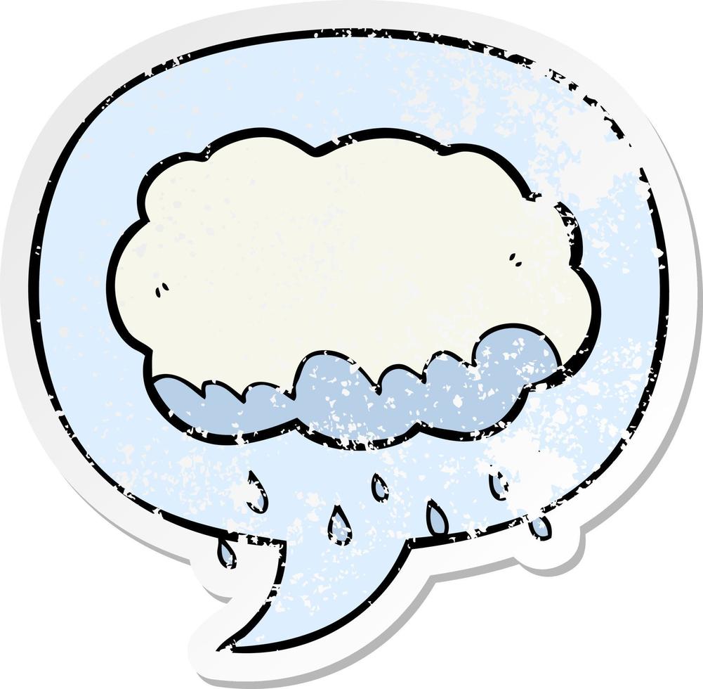 Cartoon-Regenwolke und Sprechblase beunruhigter Aufkleber vektor