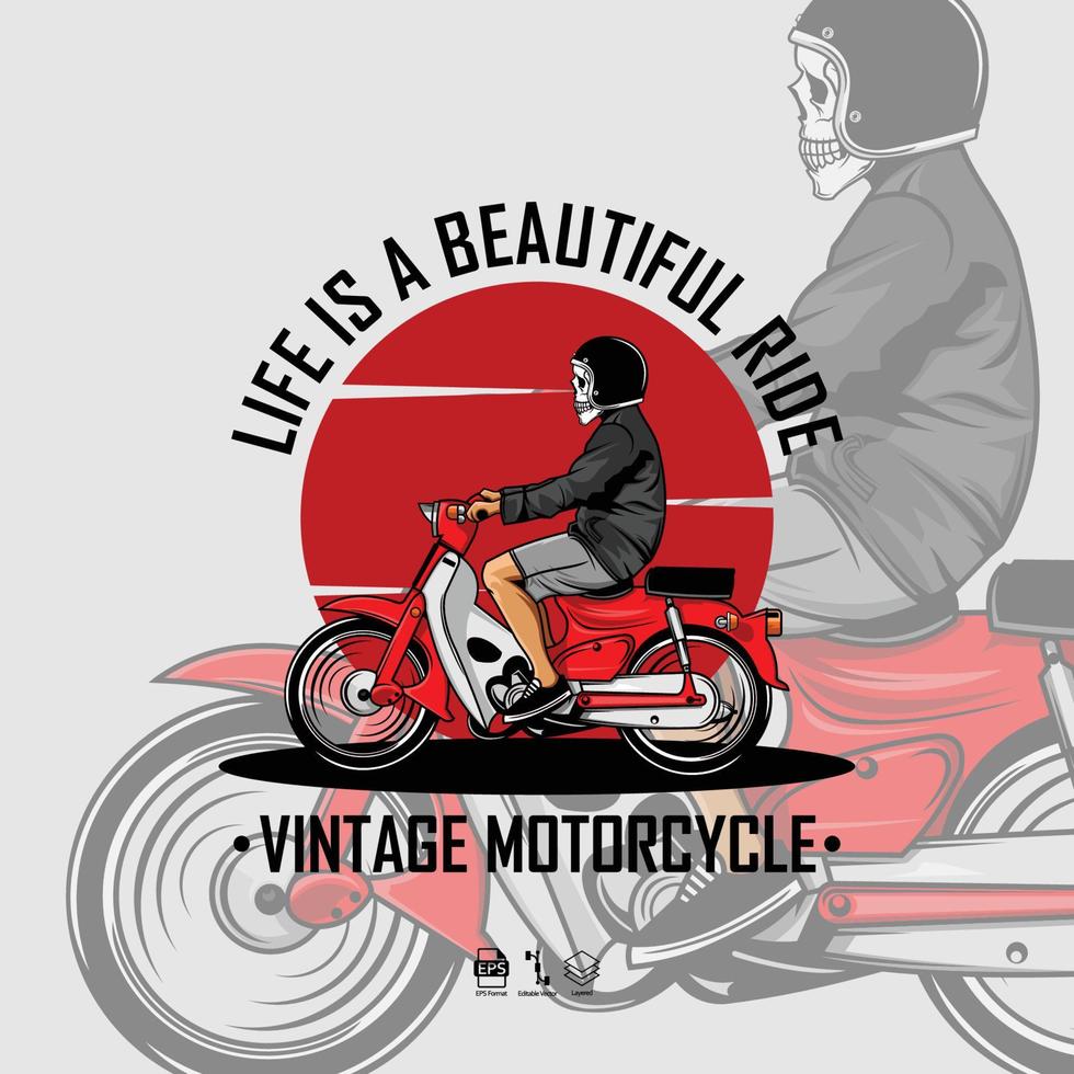 vintage motorcykel illustration med en grå bakgrund vektor