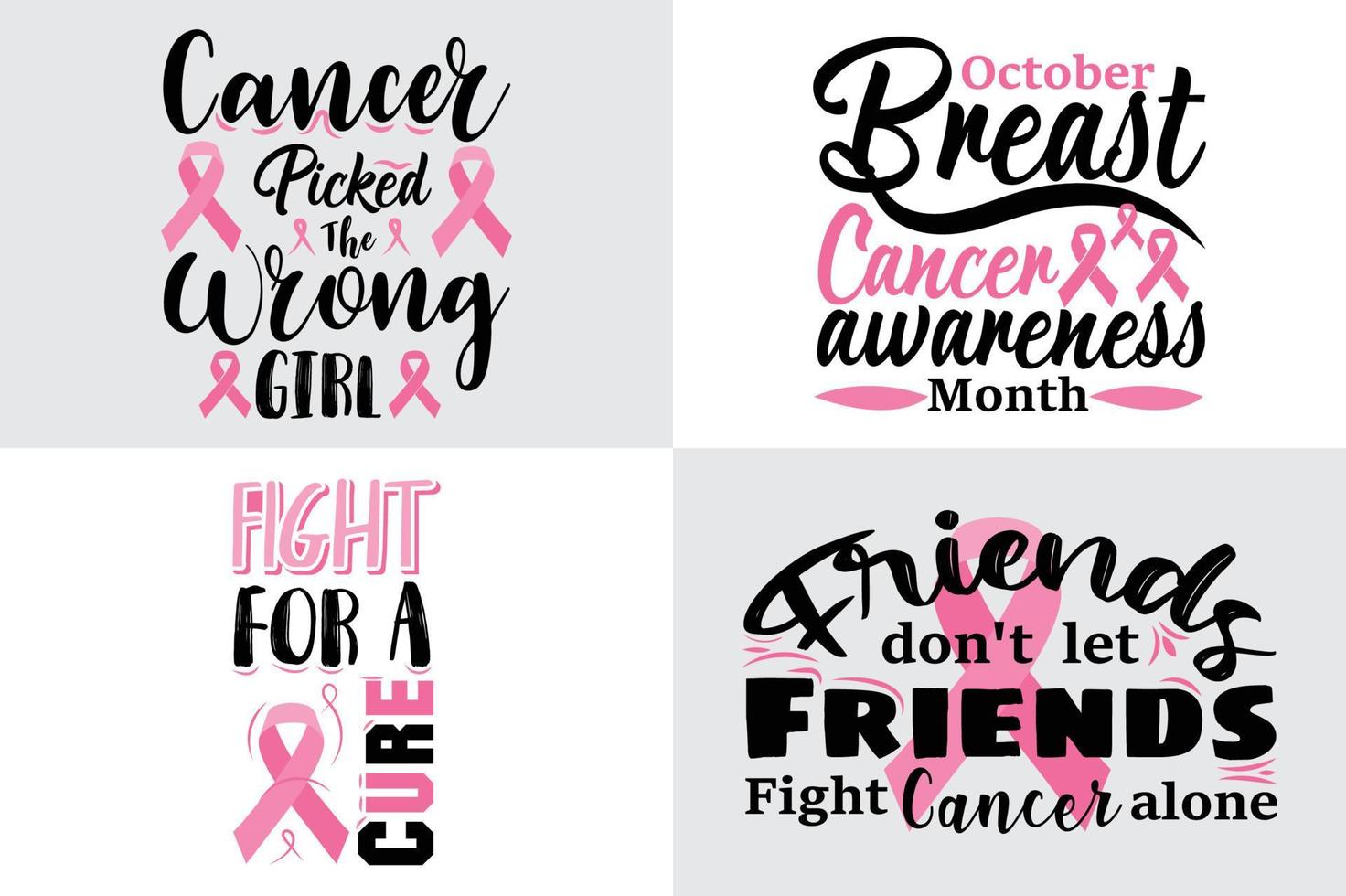 T-Shirt-Bündel zur Sensibilisierung für Brustkrebs, Krebs stoppen, Krebs bekämpfen, Motivationsbeschriftung, rosafarbener Bandillustrationsvektor dafür kann auf T-Shirts, Etiketten, Symbolen, Pullovern, Pullovern, Hoodies verwendet werden, vektor