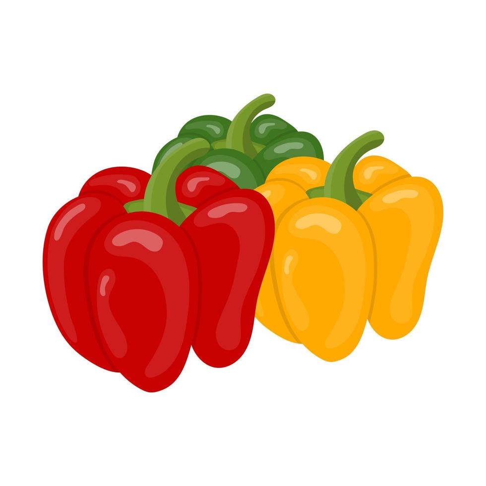 frisches Paprikagemüse isoliert auf weißem Hintergrund. grüne, gelbe, rote pfefferikonen für markt, rezeptdesign. Cartoon-Stil. Vektorillustration für Design. vektor