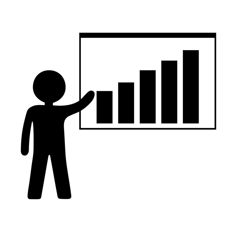 Person mit wachsendem Diagrammsymbol. Geschäftspräsentation, Analyse, Statistik, Bericht. Unternehmenskonzept. Zeitplan und Mensch. flacher Stil. vektorillustration für design, web, infografik. vektor