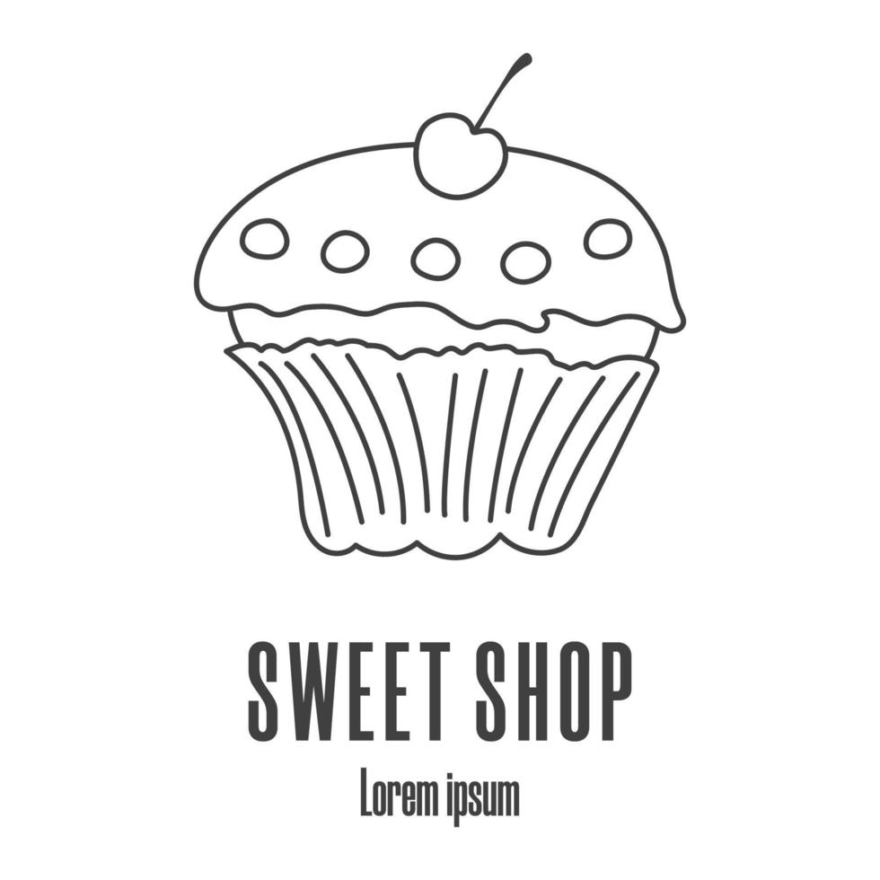 Linienstil-Ikone eines Cupcakes. süßwarenladen, bäckerei, gebäcklogo. saubere und moderne vektorillustration. vektor