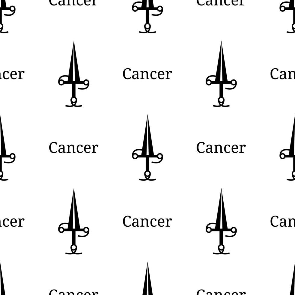 sömlösa mönster med cancer stjärntecken svärd. svart siluett av zodiakalvapen. astrologiska, horoskop tecken. vektorillustration för design, webb, omslagspapper, tyg, tapeter. vektor