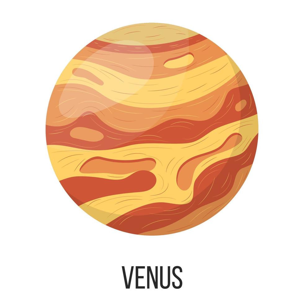 Venusplanet isoliert auf weißem Hintergrund. Planet des Sonnensystems. Cartoon-Stil-Vektor-Illustration für jedes Design. vektor