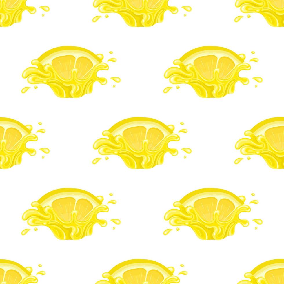 Nahtloses Muster mit frischem hellem Zitronensaft-Splash-Burst isoliert auf weißem Hintergrund. Sommerfruchtsaft. Cartoon-Stil. Vektorillustration für jedes Design. vektor
