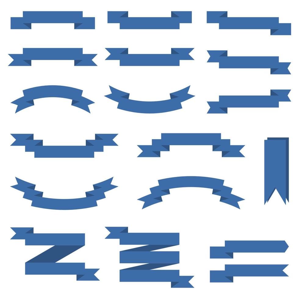 Set Banner mit blauem Band, Etiketten isoliert auf weißem Hintergrund. Sammlung von 18 Bändern. Vektorillustration für Ihr Design. vektor