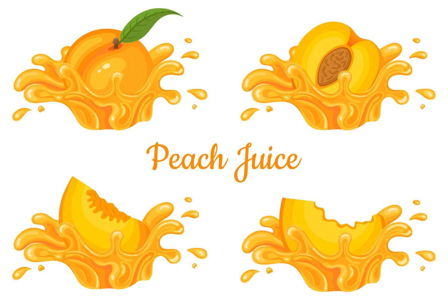 färsk persika juice stänk brast isolerad på vit bakgrund. sommarens fruktjuice. tecknad stil. vektor illustration för någon design.
