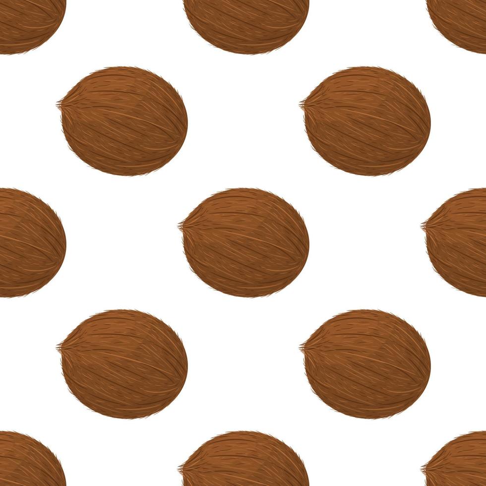 sömlösa mönster med tecknad detaljerad brun exotisk hel kokosnöt isolerad på vit bakgrund. sommarfrukter för en hälsosam livsstil. ekologisk frukt. tecknad stil. vektor illustration för någon design.