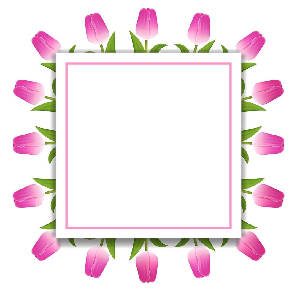 Banner-Vorlagenhintergrund mit rosa Tulpen. quadratischer rahmen aus tulpen mit platz für text. Gutschein, Tapete, Flyer, Einladung, Plakate, Broschüre, Coupon-Rabatt, Grußkarte. Vektor-Illustration. vektor