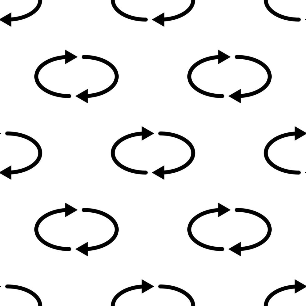 Nahtloses Muster mit Symbolen zum Aktualisieren, Neuladen und Wiederholen auf weißem Hintergrund. schwarze einfache Kreispfeile. vektorillustration für design, web, verpackungspapier, stoff vektor
