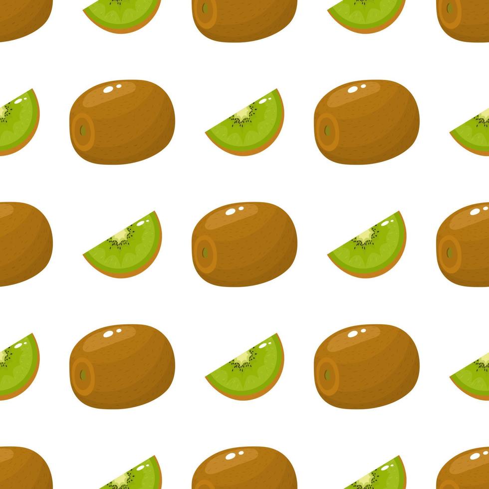 seamless mönster med färska hela och skiva kiwi frukt på vit bakgrund. sommarfrukter för en hälsosam livsstil. ekologisk frukt. tecknad stil. vektor illustration för någon design.