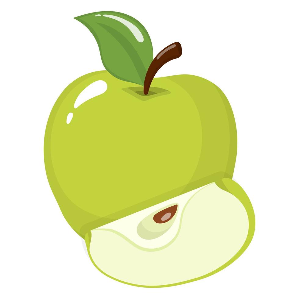 färskt hela och skiva grönt äpple isolerad på vit bakgrund. ekologisk frukt. tecknad stil. vektor illustration för någon design.
