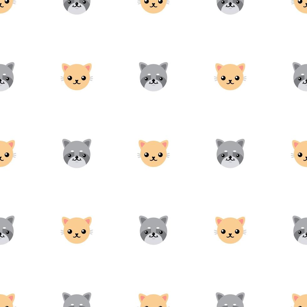 Nahtloses Muster mit süßer Katze und Waschbär. vektorillustration für design, web, verpackungspapier, stoff, tapete. vektor