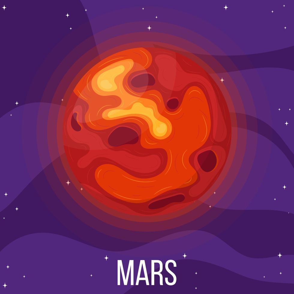 mars planet i rymden. färgglada universum med mars. tecknad stil vektorillustration för alla mönster. vektor